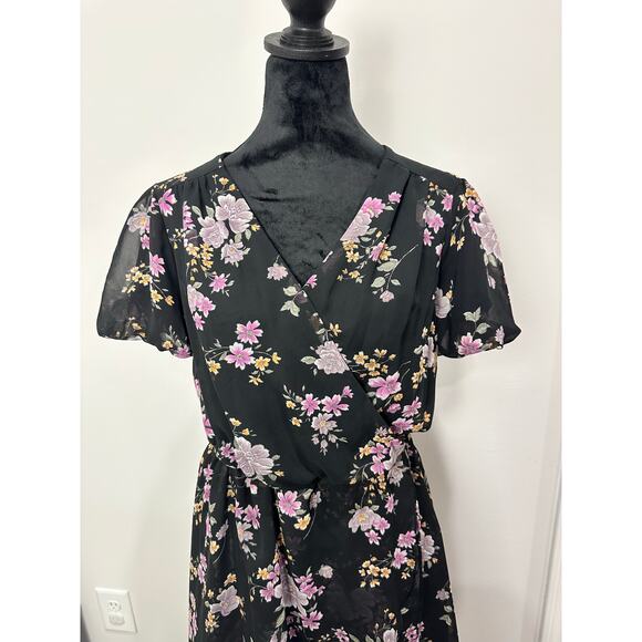 Betsey Johnson Retro V-Neck Floral High Low Dress Size 6 Bold Vintage Chic Party - Picture 4 of 11